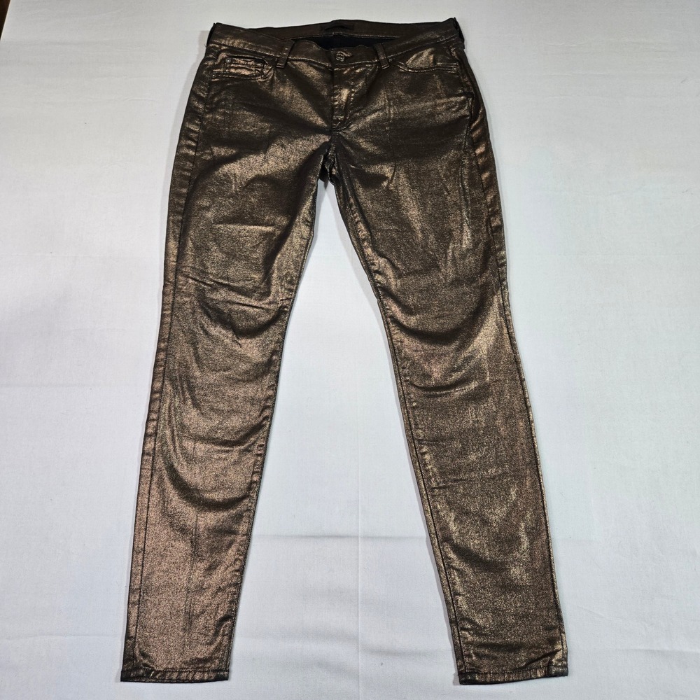 7 For All Mankind Metallic Bronze Coated Skinny‎ Jeans Womens 31 Mid Rise Pants